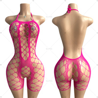 ELITES  Combinaison de danse exotique avec bas résille Bandage résille Soirée en boîte de nuit Lingerie sexy Combinaisons sexy pour femmes