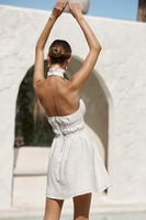 Robe mini blanche sans bretelles pour femme, avec fermeture éclair au dos, corsage ajusté et jupe évasée, tenue de soirée d'été, vente en gros, personnalisable