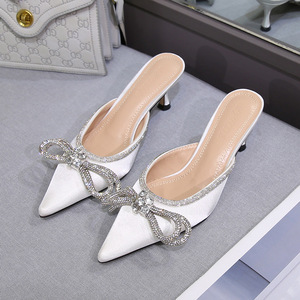 <b>Top</b> Quality Talons Haut Sexy Escarpins Trendy Cover Toe Crystal Rhinestone Pumps Bow Heels for Fall and Spring - Product Image 2