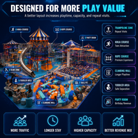 Equipo para Parque de Trampolines, Diseño Comercial Interior, Estructura de Escalada con Tobogán y Zonas de Aventura, Colores Personalizables para Distribuidores