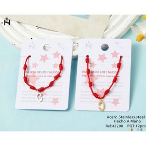 Braccialetto PULSERA C in Acciaio Inossidabile con Sette Nodi, Rosso, Fatto a Mano, Bracciale Charm alla Moda - Product Image 3