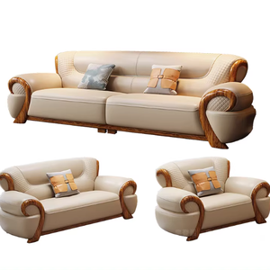 Canapé d'angle moderne de style européen en cuir véritable Beno haut de gamme pour villa, ensemble de salon de luxe en bois massif - Product Image 5