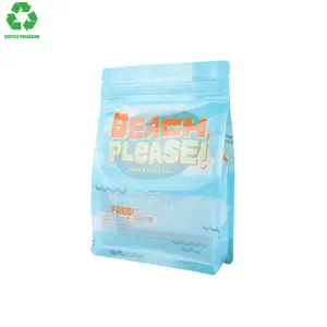 Recyclable 250G 110microns blanc PE sacs en plastique compostable finition brillante haute barrière café Flexible fond plat sac d'emballage