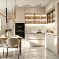 Lemari Dapur Bentuk L MDF Kustom Kontemporer Mewah Berkilau Tinggi dengan Pintu Desain Modern