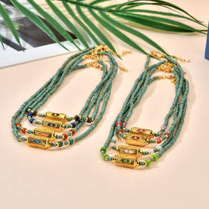 精品珠宝手工宽松珠子项链18k镀金彩色波西米亚珐琅塔罗牌吊坠项链 - Product Image 6