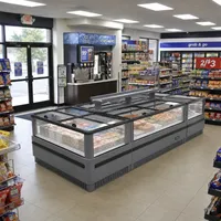 Vitrine Réfrigérée Commerciale Monotempérature à Refroidissement par Air, Type Îlot, pour Supermarché, Aliments Surgelés