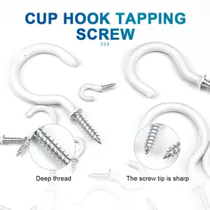 Plastic Coated Cup Hook Screw 1" 1/2" 3/4" 5/8" 7/8" Tapping Screw Ceiling Hanging Display Hooks