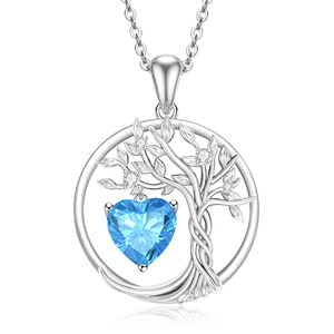 Collar con Colgante de Árbol de la Vida con Corte Esmeralda, Chapado en Rodio y Plata de Ley 925 de 14K, Amuleto Religioso para Mujer, para Aniversario - Product Image 1