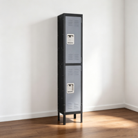 Lemari Penyimpanan Baja Modern 2 Pintu Desain Logam Hitam Abu-abu untuk Rumah Kantor Apartemen Gym Kamar Tidur Furnitur Rumah Sakit