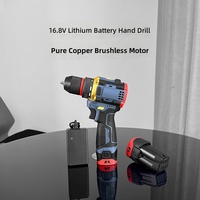 Perceuse électrique sans balais au lithium 16,8 V, petite perceuse multifonctionnelle à deux vitesses, mandrin réversible à trois griffes, perçage max. 10 mm