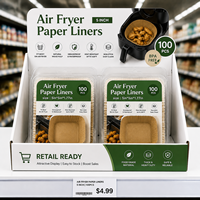 [Offre] Lot de 100 doublures carrées double face pour friteuse à air de 5 pouces (50 marron + 50 blancs) - Imperméables et écologiques pour la cuisson du pain et des biscuits