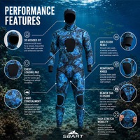 Combinaison de plongée en néoprène lisse Sbart Custom Camo 2 mm, deux pièces, avec capuche, pour hommes, plongée libre, pêche sous-marine, snorkeling