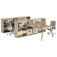 Ensemble de bureau et chaise en PVC moderne et simple avec rangement bibliothèque, double poste de travail 4x6 pour usage professionnel