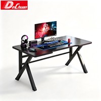 Bureau de jeu en fibre de carbone et métal avec base en acier en forme de X et passe-câbles intégrés