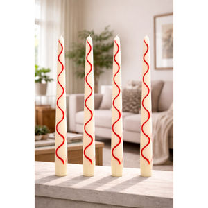Red Spiral Decorative Handmade Taper <b>Candles</b> Modern Elegant Home Decoration <b>Candles</b> for Valentine's Day & Birthdays (<b>Set</b> 4) - Product Image 1