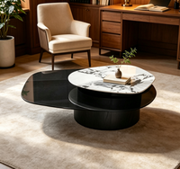 Table basse moderne irrégulière à double plateau en verre trempé et table centrale personnalisée pour salon et projets hôteliers