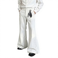 Pantalon de costume haut de gamme décontracté et ample pour homme, à fente, évasé, avec foulard en soie à pois, de créateur, de la collection BIG Wisdom White
