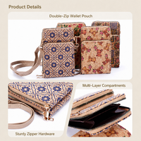 Portefeuille rétro en liège pour femmes, sac à bandoulière multifonctionnel, sac de téléphone portable portable, mini porte-cartes à fermeture éclair