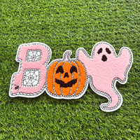 Sewill Grandes Écussons Personnalisés en Chenille pour Vêtements, à Broderie et Thermocollants, Motifs Citrouille, Fantôme, Crâne, Paillettes et 'Boo' Personnalisé pour Halloween