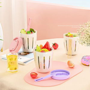 Portable Double Layer Salad Cup Drainable Fruit <b>Box</b> with Fork Leakproof Kitchen Tableware for Outdoor Picnics and Food <b>Storage</b> - Product Image 2