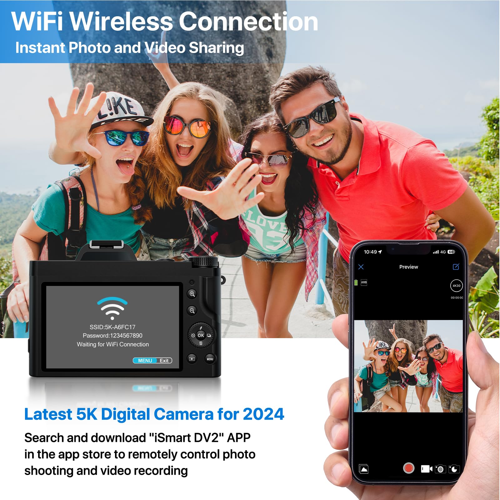DC201 48MP 5K Digital Camera with WIFI | 3.5-inch Screen, Video