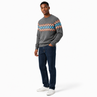 Pull en maille à col rond et manches raglan pour homme, gris, motif Fair Isle, avec logo personnalisé, mélange acrylique, style décontracté urbain, automne-hiver