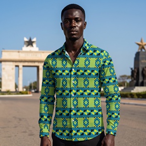 <span class=keywords><strong>Chemise</strong></span> Dashiki ethnique pour <span class=keywords><strong>homme</strong></span> à manches longues, motif géométrique imprimé Kente africain traditionnel, respirante, infroissable et à séchage rapide - Product Image 1