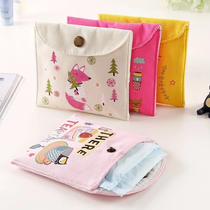 Girls Sanitary Napkin Storage Bag Canvas Bags Coin Purse Jewelry Organizer Credit Card Pouch