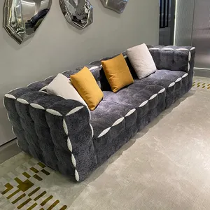 Pabrik Cina 3 kursi kain domba sofa Italia set furnitur ruang tamu modern mewah warna abu-abu sofa