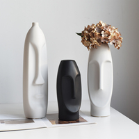 Vase à Fleurs en Céramique et Porcelaine Style Nordique Moderne, Tête Humaine Noir et Blanc, pour Table de Salon et Décoration d'Intérieur