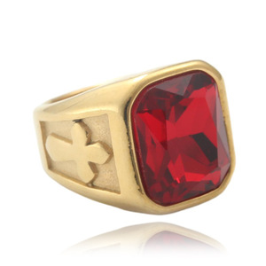 Men's Stainless Steel Cross <b>Ring</b> With Red Cubic Zirconia Bezel Setting Fashion Jewelry Gift 24008 - Product Image 1
