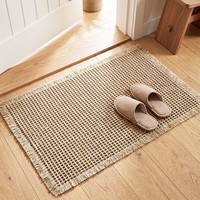 Tapis de bain en polyester à motif gaufré, absorbant l'eau, antidérapant, avec bordure à franges pour salle de bain, entrée, maison