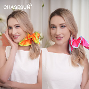 Chasesun Chouchou en satin coloré, grand motif floral carré, accessoire de mode décontracté pour queue de cheval - Product Image 2