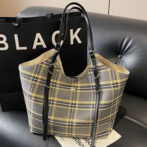 Nouveau sac en toile décontracté grande capacité, sac fourre-tout vintage à carreaux minimaliste, sac à bandoulière polyvalent et tendance - Product Image 2