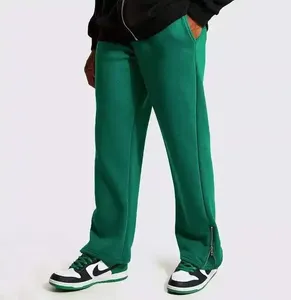 בגדי רחוב ירוק כהה מכנסי טרנינג עם רגליים פתוחות כבדות צמר גברים מכנסי טרנינג עם רגליים רחבות