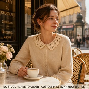 <span class=keywords><strong>Cardigan</strong></span> OEM ODM Personalizzato con Colletto Peter Pan in Pizzo, Chiusura Monopetto, Maniche Lunghe, Design e Stampa Personalizzati su Ordinazione - Product Image 4