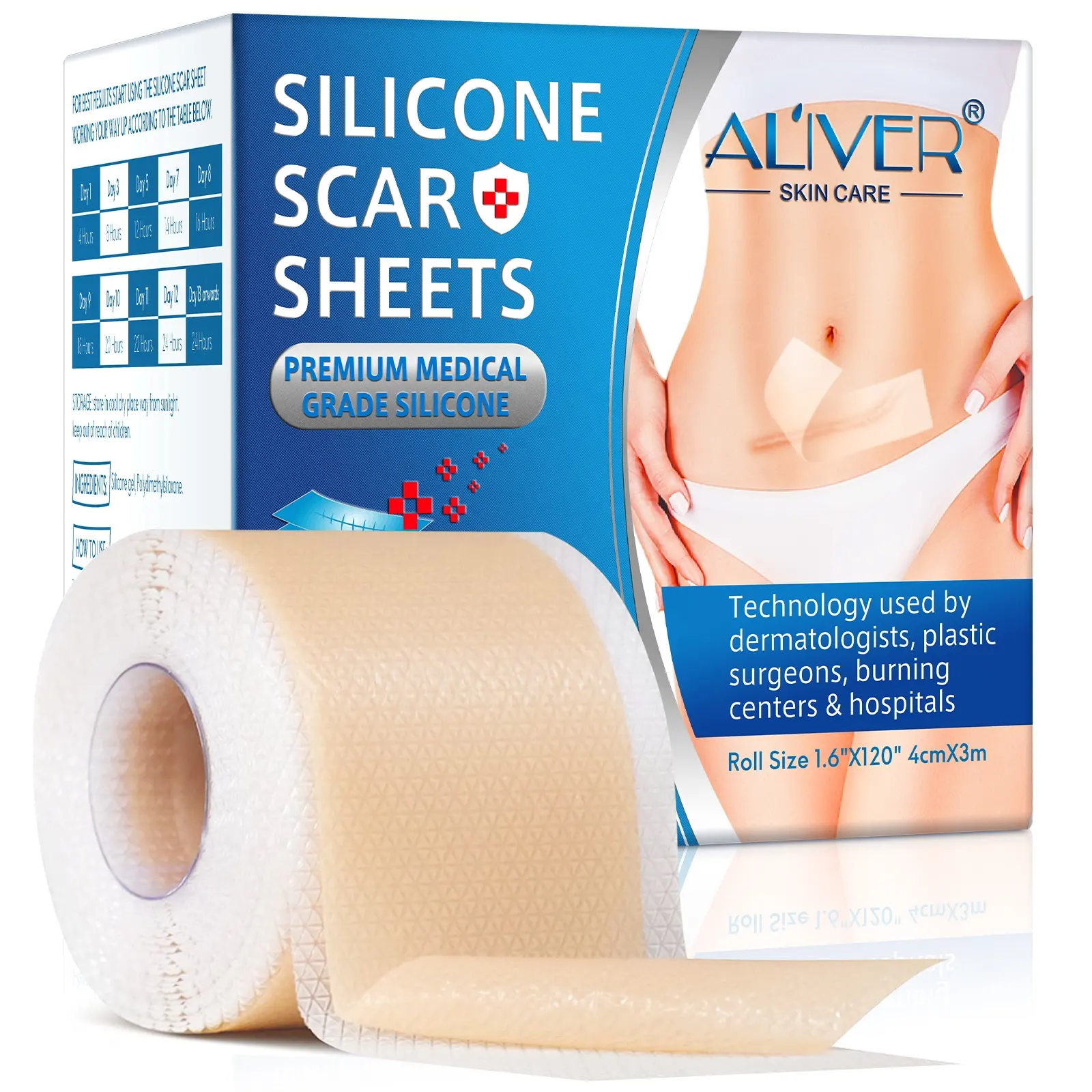 ALIVER Effective Scar Treatment New and Old Scars 1.6*120 Silicone Scar Removal Sheets