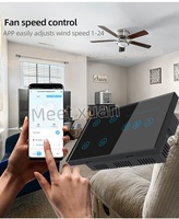 Interrupteur intelligent Wi-Fi tactile à distance Tuya pour ventilateur et éclairage, avec contrôle de vitesse, panneau tactile en verre, mesure de puissance, compatible Alexa Google Home, 4 gangs