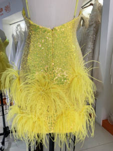 Vestidos Cortos Ajustados <span class=keywords><strong>de</strong></span> Lentejuelas con Plumas Amarillas <span class=keywords><strong>para</strong></span> <span class=keywords><strong>Adolescentes</strong></span>, Vestidos Cortos <span class=keywords><strong>de</strong></span> Baile <span class=keywords><strong>para</strong></span> Niñas - Product Image 4