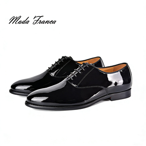 Chaussures habillées pour hommes en cuir véritable verni brillant à lacets, style britannique, respirantes et imperméables - Product Image 1