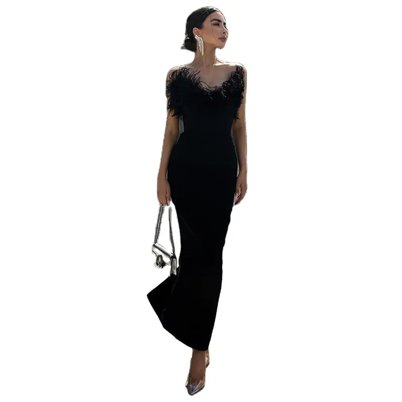 卸売服ファッションエレガントなストラップレスドレスカスタムデザインカジュアルマキシパーティーイブニングドレス女性