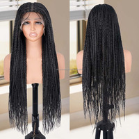 Perruque de Tresses Africaines Longues Sans Nœuds, Raie Carrée, 13*4, Dentelle Frontale HD, Effet Dreadlocks, Cheveux à Tresser en Fibre Synthétique Haute Température pour Femmes
