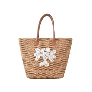 Paper cloth material stylish hand bags fashion embroidery handbags summer 2020 straw bag tote hand bag
