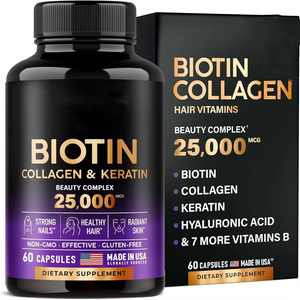Vente chaude Premium Vegan Biotine Collagène Kératine Capsules 60pcs Complexe de Beauté pour Cheveux Peau Ongles Pas pour Nouveau-nés - Product Image 1
