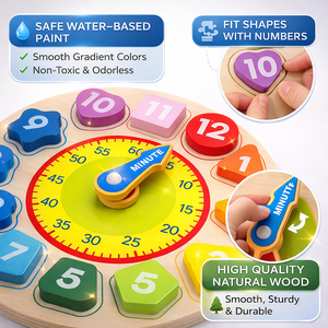モンテッソーリ教育玩具 木製子供用時計 幼稚園教室での時間認識を向上させる - Product Image 4