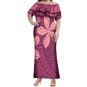 Venta al por mayor de fábrica personalizado Maxi un hombro vestido australiano Tonga estampado diseño mujeres doble capa volante vestido de Graduación - Product Image 1