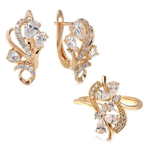 Set di Gioielli Floreali per Donne, Anello e Orecchino a Clip, Gioielli per Uso Quotidiano, Stile Moda - Product Image 1