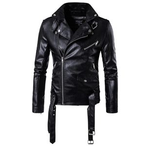 Nueva Chaqueta de Cuero para Hombre Estilo Punk de Marca de Diseñador con Cremallera Oblicua, Abrigo Piloto de Motocicleta - Product Image 3