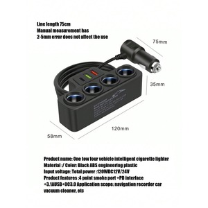 Producto Más Vendido, Banco de Energía Automotriz Multifuncional, Adaptador de Cargador de Coche USB PD de 120 W de Alta Potencia QC3.0 con Encendedor - Product Image 6