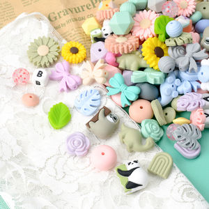 Perles focales en silicone de qualité alimentaire 100 % sans BPA, formes lentille, papillon, <span class=keywords><strong>arche</strong></span>, pièce de monnaie, abaque pour la dentition des bébés, vente en gros - Product Image 1